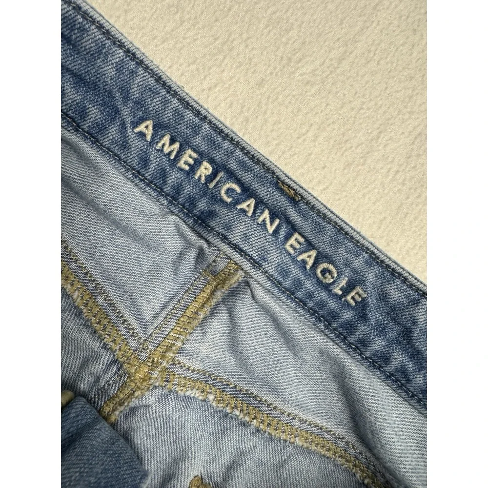 American Eagle Womens Highest Rise Baggy Denim Jean Shorts Sz 12 Blue Distressed